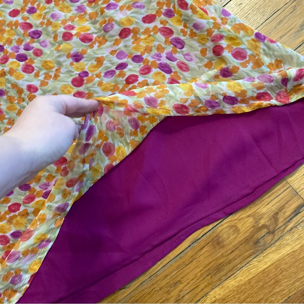 Silk Halter Floral Pink Orange Purple Yellow Y2K Dress Size XL - Picture 7 of 8